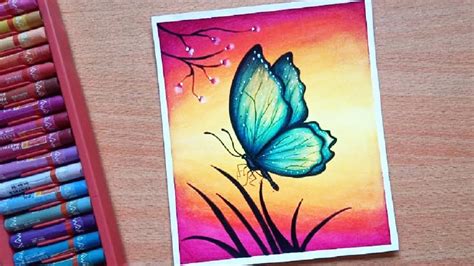 easy butterfly scenery drawing  oil pastels step  step oil