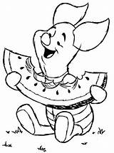 Winnie Pooh Piglet Ursinho Comiendo Comendo Colorindo Melancia Pintar Sandía sketch template