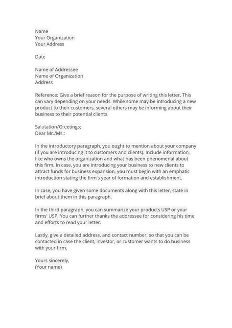 business letter  introduction collection letter template collection
