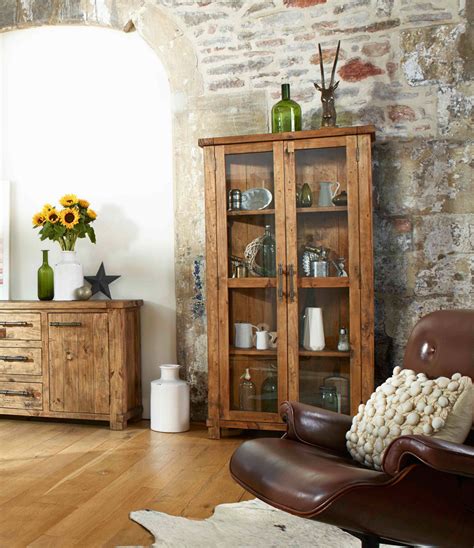 Country Reclaimed Solid Wood Farmhouse Glass Display Cabinet Rustic