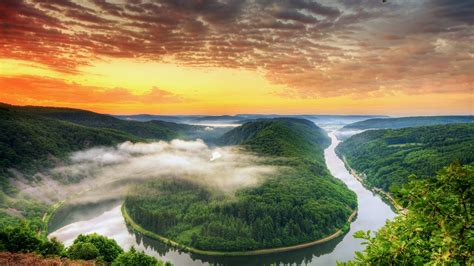 Deutschland Landschaft Saarland Der Flussbiegung Berge