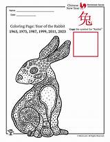 Year Rabbit Chinese Kids Coloring Print sketch template