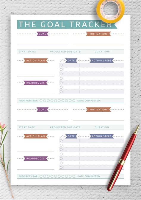 printable personal goal tracker casual style  goals