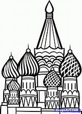 Coloring Kremlin Cathedral Moscow Russe Basile Petersburg Landmarks Basils Places Russie Designlooter Dragoart sketch template