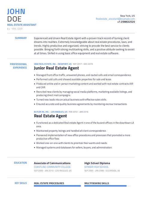 pre written resume examples  real estate  craftmycv