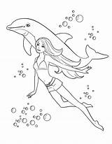 Barbie Coloring Pages Print Printable Swimming Kids Beautiful Dolphin Girls sketch template