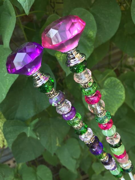 14 Garden Stake Beaded Garden Fairy Wand Rainbow Etsy Fairy Wands