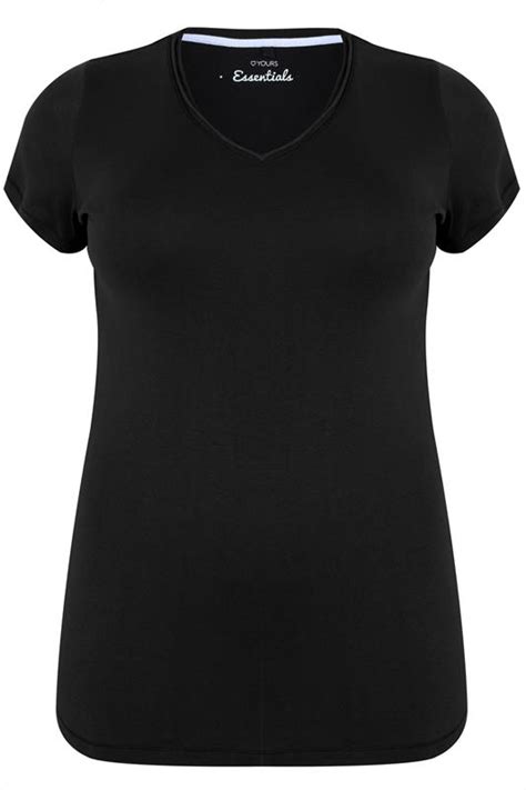 black short sleeved v neck basic t shirt plus size 16 to 36