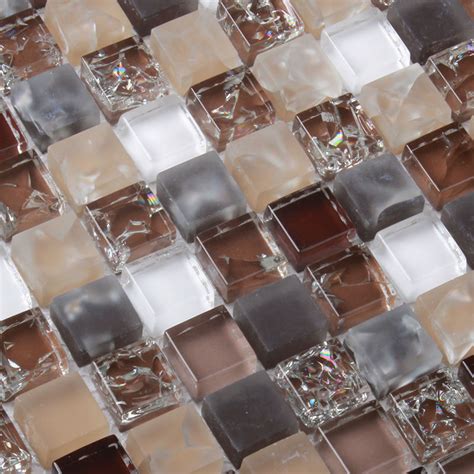Crystal Glass Brown Grey White Mosaic Tile Md Bw001