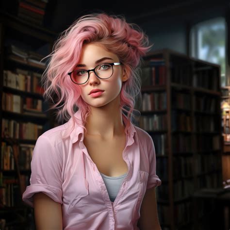 2048x2048 A Pink Haired Girl With Glasses In The Library Ipad Air Hd 4k