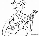 Coloring Lute Geisha Playing 470px 97kb Coloringcrew sketch template