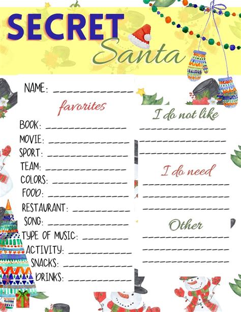 secret santa printable forms