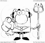 Businessman Devil Pointing Outwards Holding Pitchfork Royalty Clipart Vector Cartoon Toon Hit Illustration sketch template