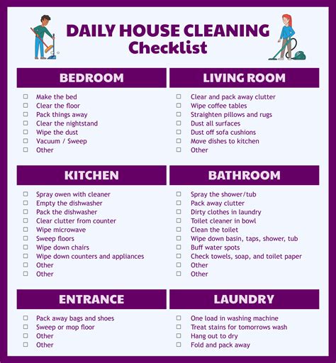 home cleaning checklist   printable house cleaning checklist