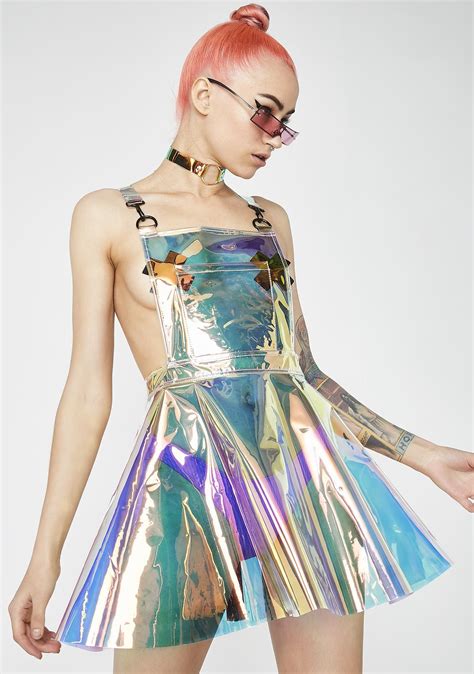 fashion space gurl hologram overall dress overall
