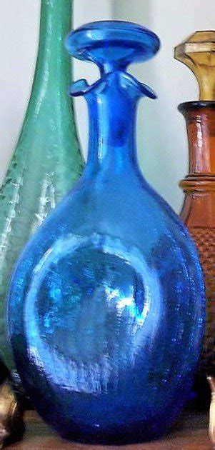 Sold Vintage Blenko Dimple Blue Crackle Glass Decanter Mcm 50 S 60 S
