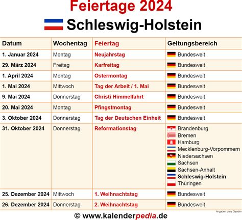 feiertage schleswig holstein  kalenderpedia