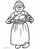 Coloring Thanksgiving Pages Grandparents Sheets Printable Dinner Lady Cooking Cook Print Turkey Holiday Pilgrim Color Printables Clipart Colouring Kids Feast sketch template