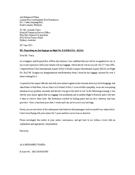 complaint letter   airline company