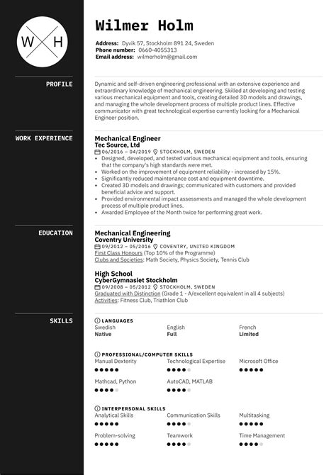 mechanical engineer resume sample kickresume riset