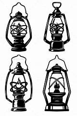 Kerosene Lantern Old Lamp Drawing Tattoo Vector Style Lamps Set Graphicriver sketch template
