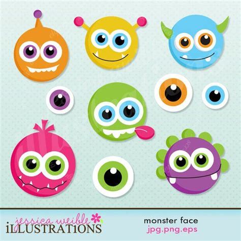 monster face cute digital clipart  card design scrapbooking