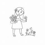 Flowers Picking Girl Cartoon Illustrations Clip Vector Summer Little Field Stock Picks Isolated Illustration sketch template