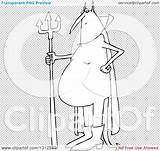 Pitchfork Devil Standing Fat Illustration Cartoon Lineart Outline Royalty Clipart Vector Djart sketch template