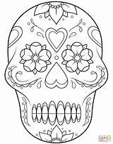 Coloring Skull Sugar Pages Hearts Flowers Printable sketch template