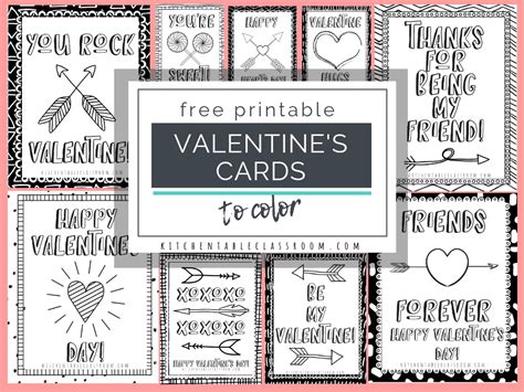 printable valentine cards  color  kitchen table classroom