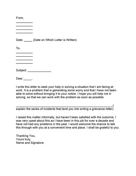 grievance letter sample  employer    letter template