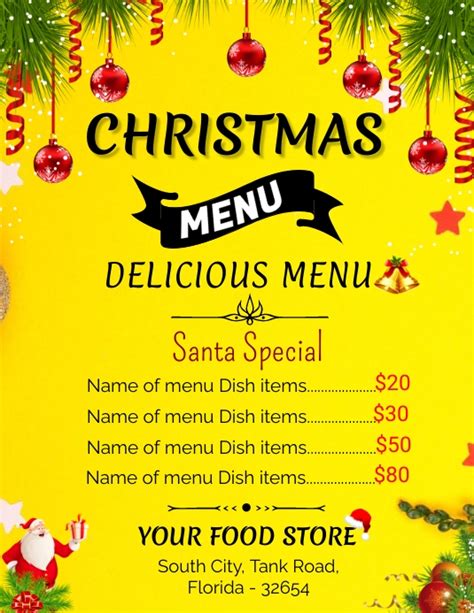 christmas dinner menu flyer card  post template postermywall
