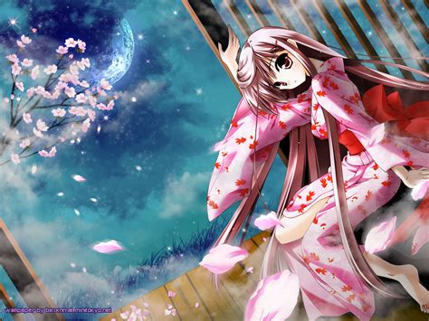 Cherry Blossoms Flowers Japanese Clothes Kimono Long Hair Minase Lin