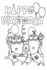 Birthday Coloring Happy Pages Color Minion Getdrawings sketch template