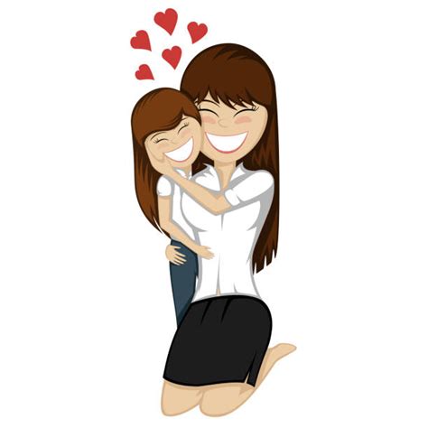 best girls kissing mom cartoon illustrations royalty free vector