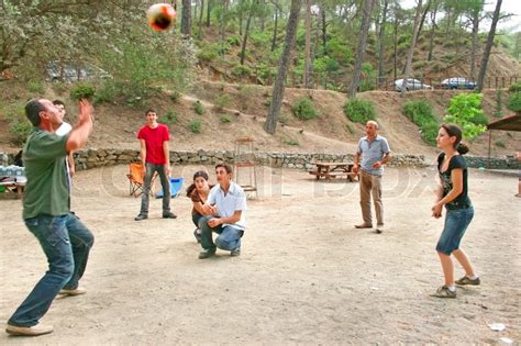 group  young people playing ball  stock image colourbox
