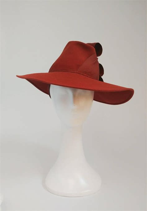 Burnt Orange Wide Brimmed Hat With Structured Bow 1940s At 1stdibs