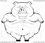 Pig Cartoon Clipart Standing Obese Coloring Outlined Vector Cory Thoman Clip Royalty Clipartof sketch template