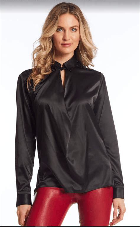 alberto makali satin cowl top with button tab in colors satin blouses