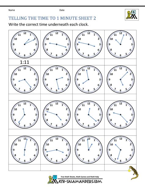 telling  time worksheets printable