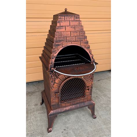 aztec allure cast iron chiminea pizza oven grill fire pit dm  ia fire pits