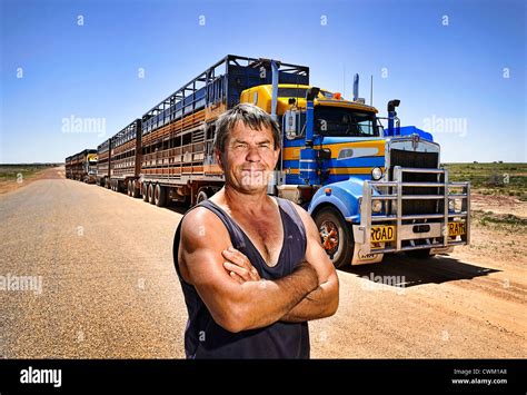 cattle truck driver western queensland outback australia stock photo