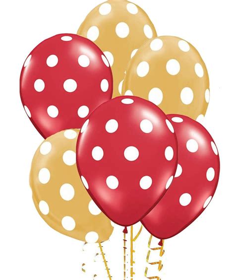 pmu polka dot balloons  premium crystal red  metallic gold    print white dots