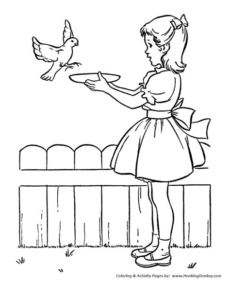 spring coloring pages kids spring feeding  birds coloring page