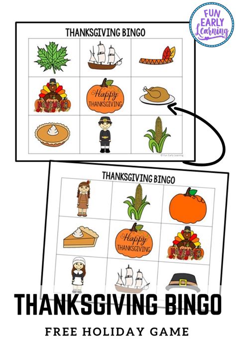 thanksgiving bingo game  printable  preschool  kindergarten