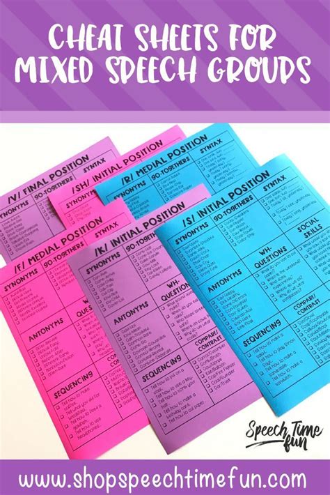 cheat sheets  mixed speech  language therapy groups high school