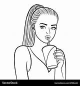 Coloring Girl Cup Paper Vector Royalty sketch template