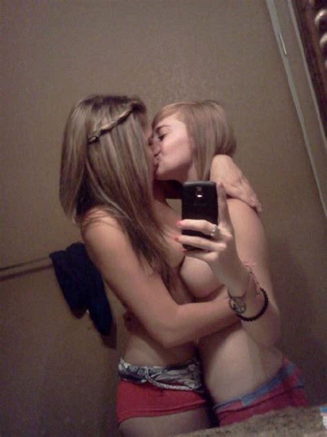 topless naughty teens trying their first lesbian kiss