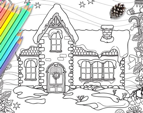 winter houses coloring pages  printable gingerbread house