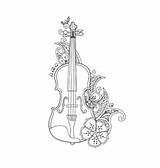 Coloring Violin Flowers Vector Bow sketch template